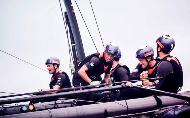 Phillip Kasüske grinding hard on board SVB Team Germany in the Red Bull Youth America’s Cup ©  Felix Diemer